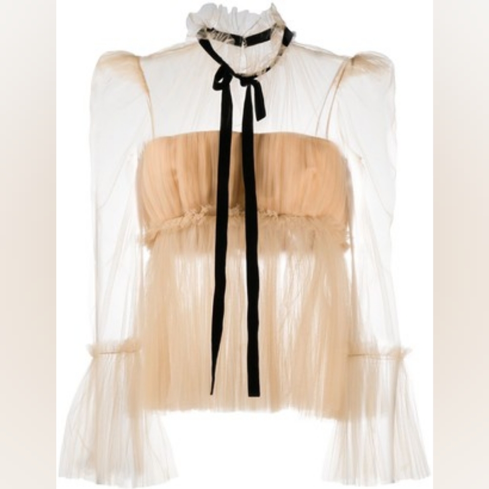 KHAITE Tie-Fastening Sheer Blouse size 4